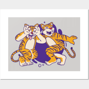 Cute Purple and Gold Tigers Dancing the Griddy // Griddy Dance Cartoon Posters and Art